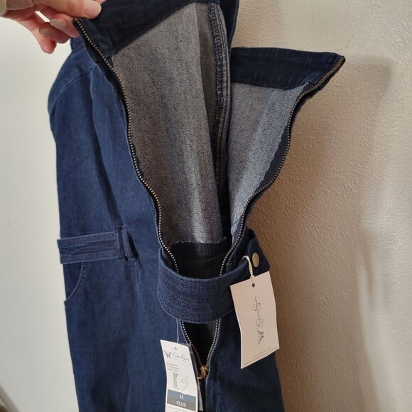 Jessica Simpson Denim Overall Dress 3X Plus Size With Pockets & Smocked Back - Picture 6 of 8
